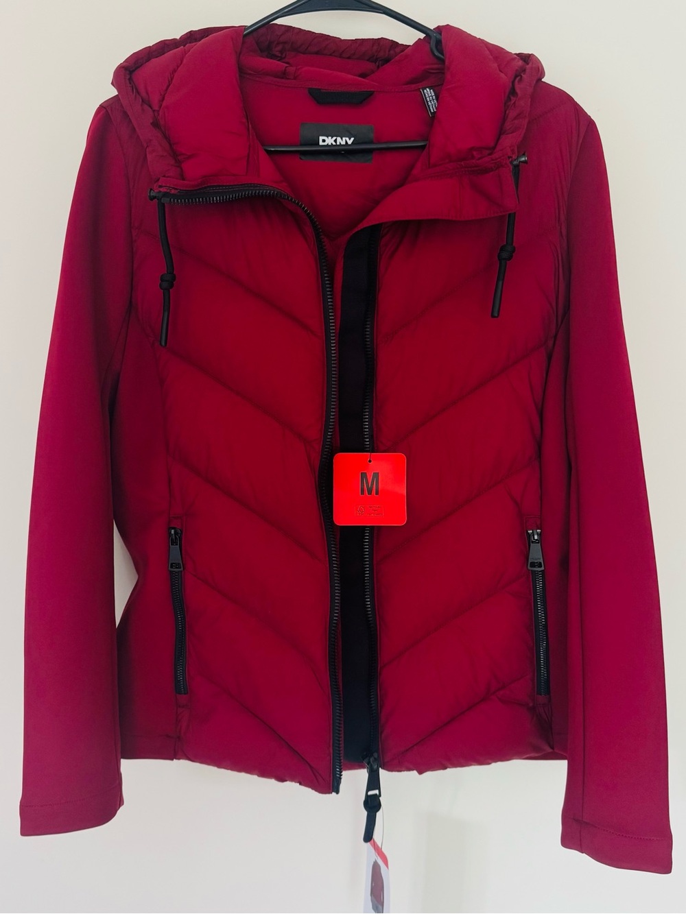 DKNY Women’s mixed media hooded jacket